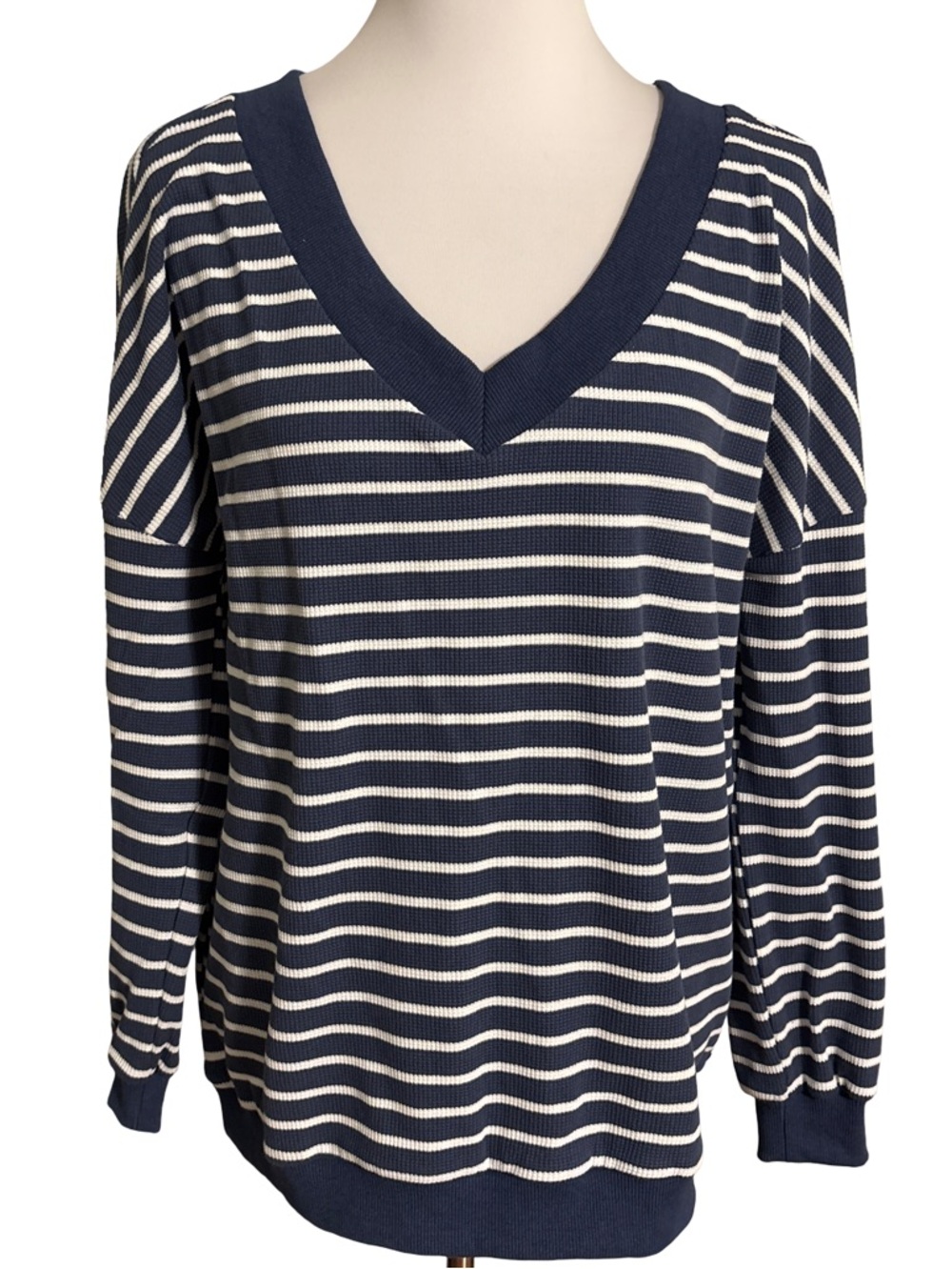 Heyson Navy White Stripe V Neck Sweater